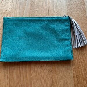 Turquoise Leather Clutch with Tassel